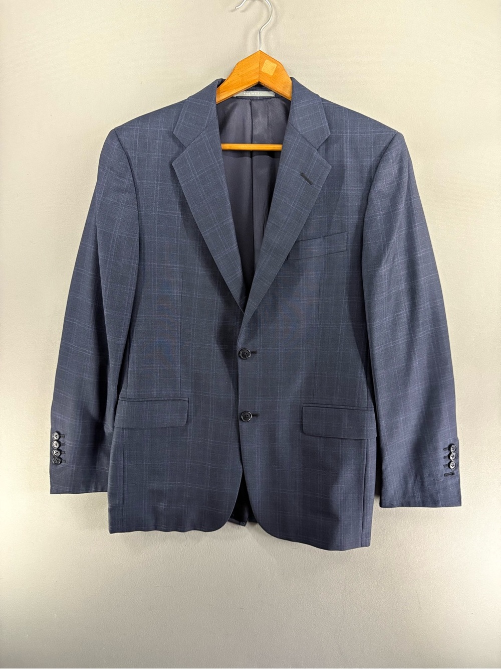 Hickey Freeman Men’s 36S Navy Windowpane 100% Worsted Wool Blazer Made USA